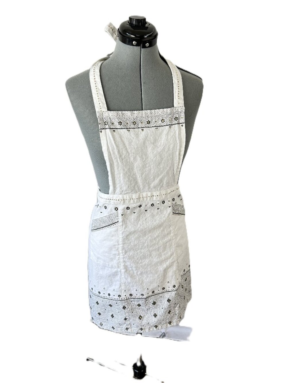 Anthropologie Kitchen Apron Honeycomb Print Gold Accents